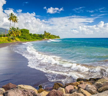 Beach on a St. Kitts island with black sand